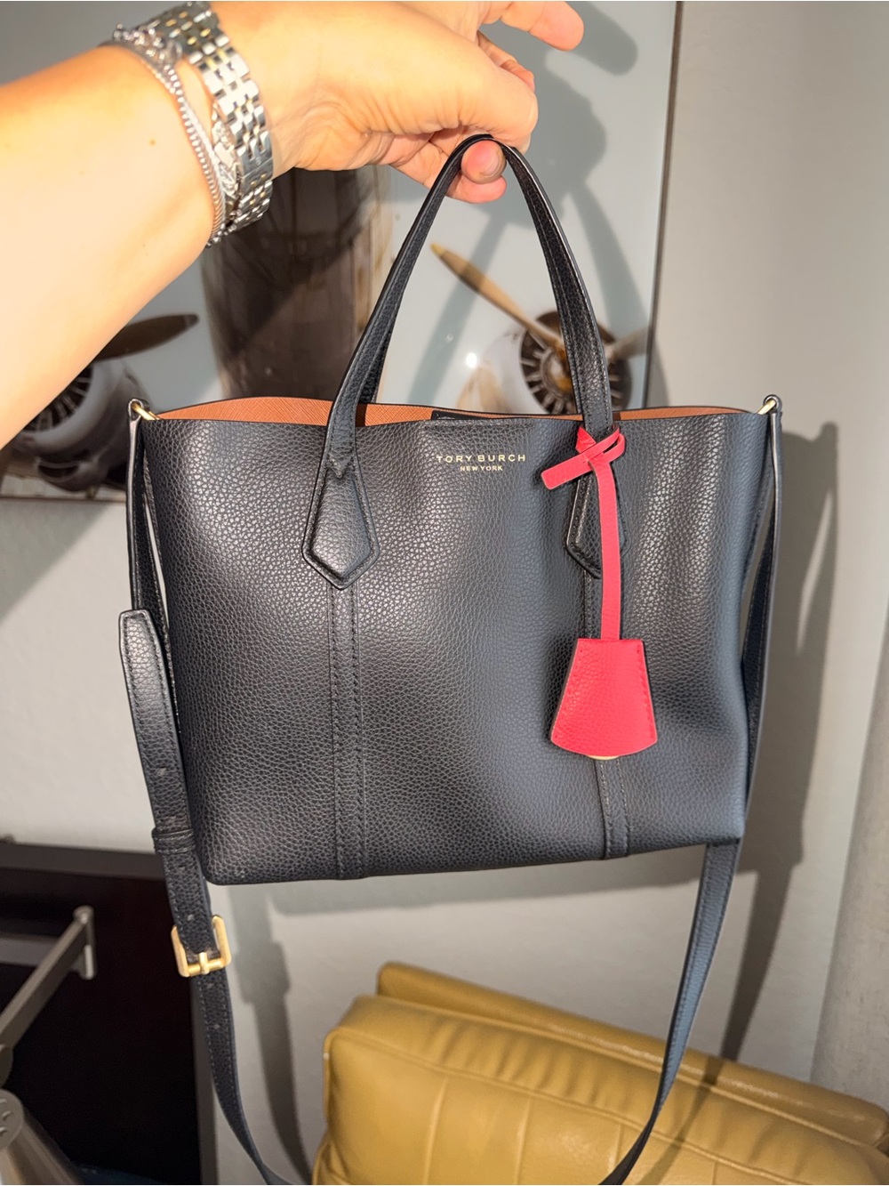 TORY BURCH Perry Small Triple Compartment Pebbled Leathet Tote